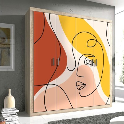 Abstract face, Line Art, Αυτοκόλλητα ντουλάπας, 100 x 100 εκ. (45501)